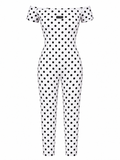 White Polka Dot Off-Shoulder Capri Unitard