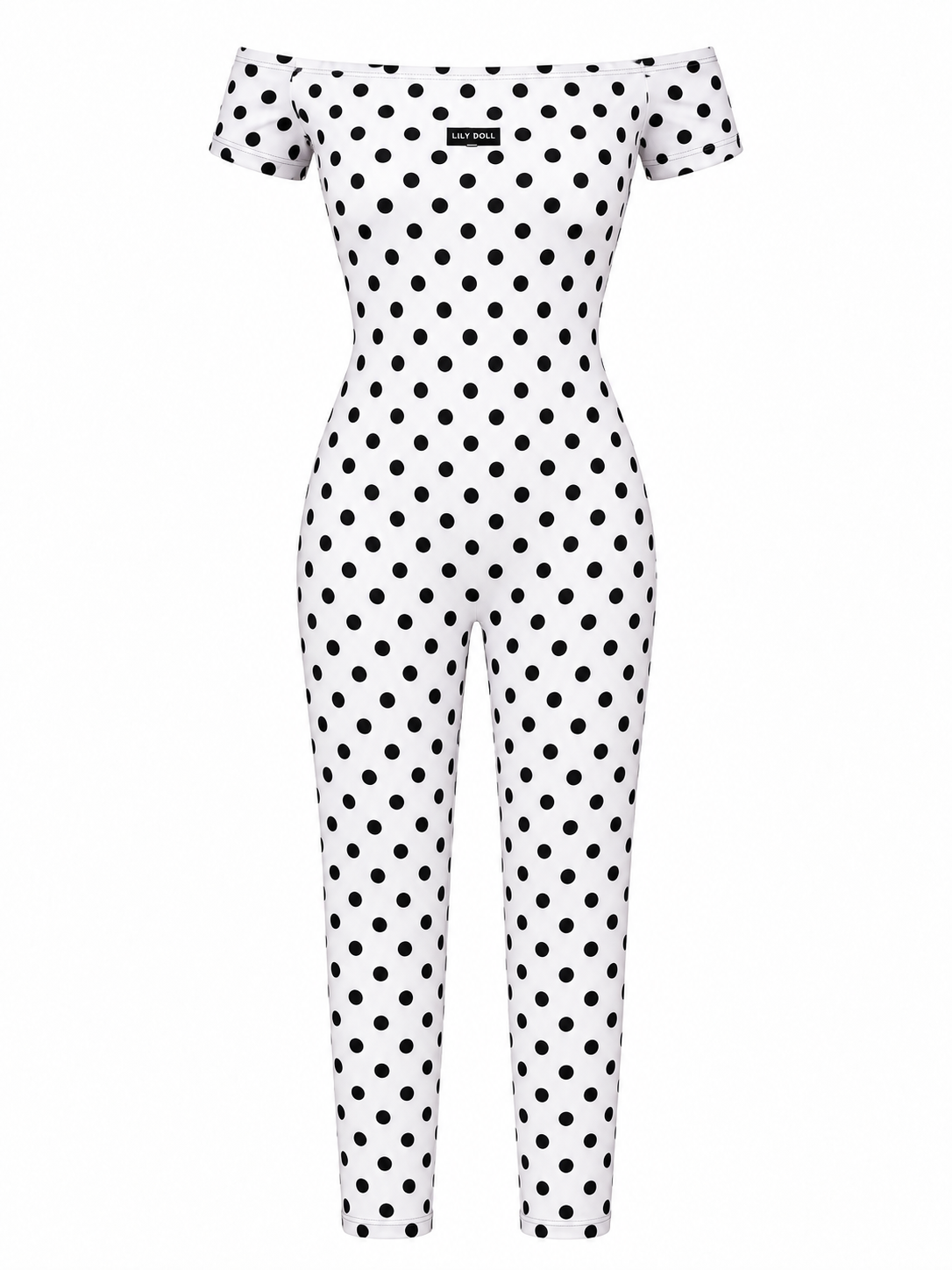 White Polka Dot Off-Shoulder Capri Unitard