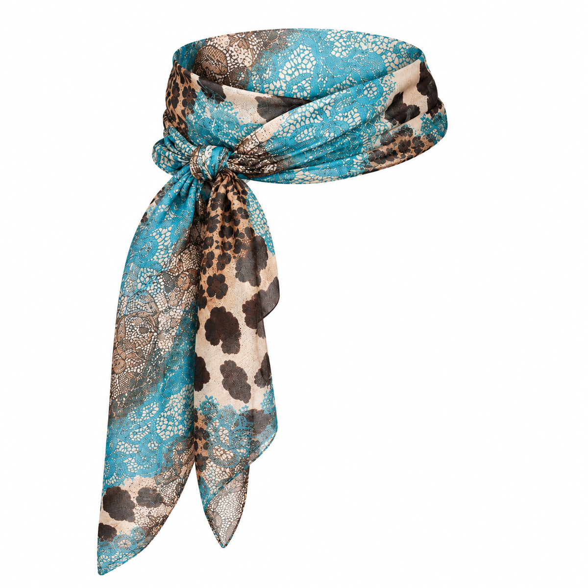 Turquoise Leopard Lace Print Multiway Scarf