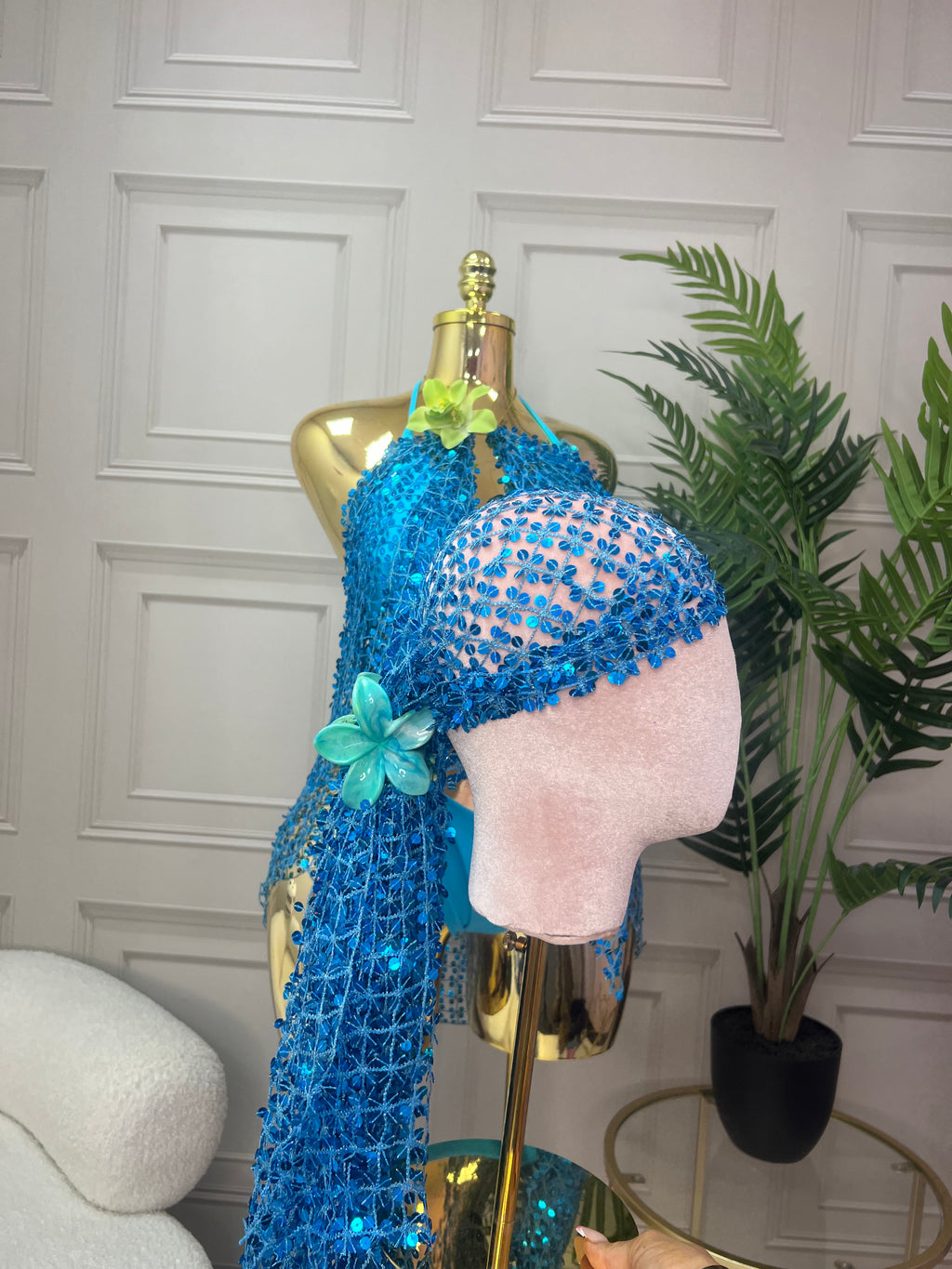 Blue Sequin Multiwear Headscarf image 1