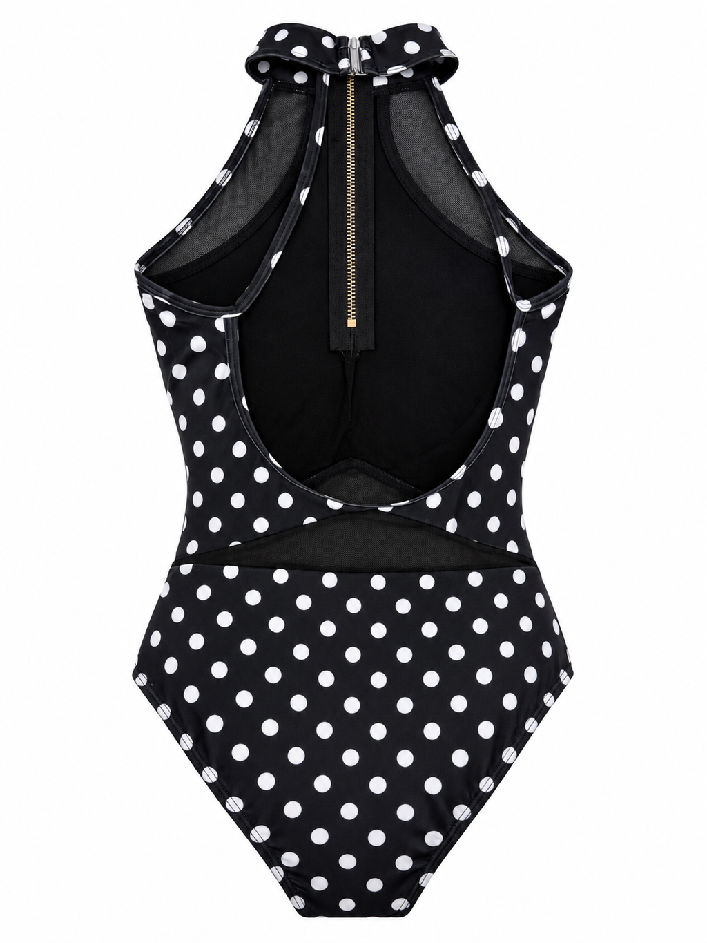 Black Polka Dot Mesh Zip Leotard