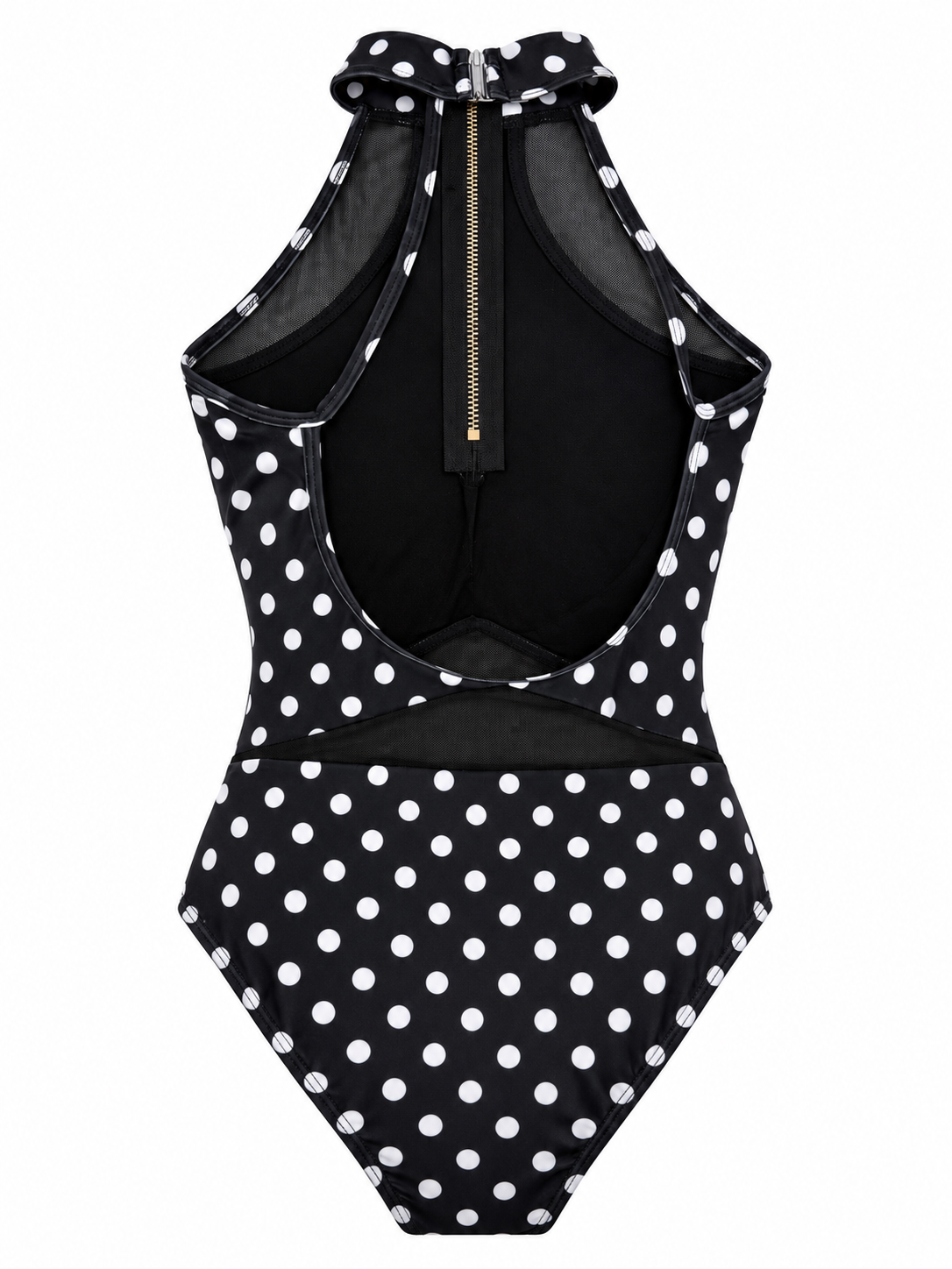 Black Polka Dot Mesh Zip Leotard