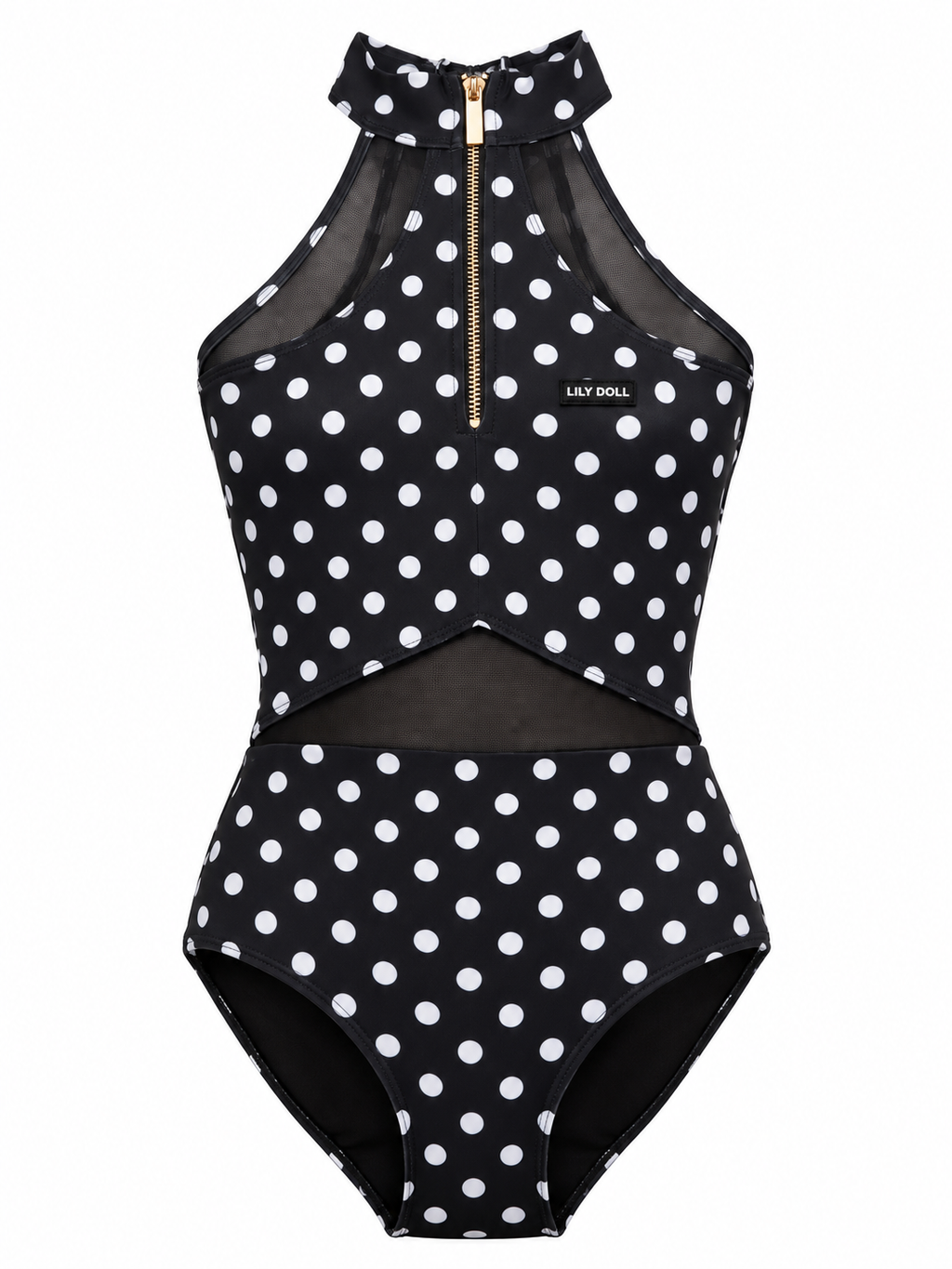 Black Polka Dot Mesh Zip Leotard