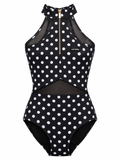 Black Polka Dot Mesh Zip Leotard