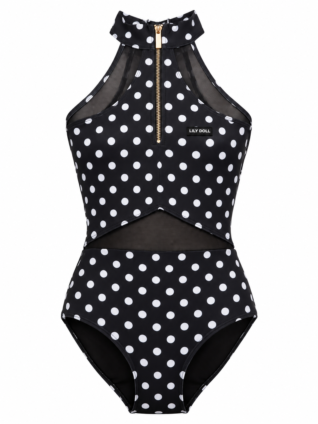 Black Polka Dot Mesh Zip Leotard