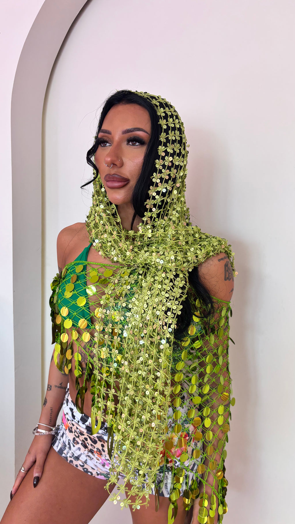 Green Sequin Multiwear Tie  image 1