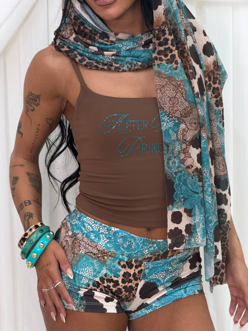 Turquoise Leopard Lace Print Multiway Scarf