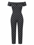 Black Polka Dot Off-Shoulder Capri Unitard