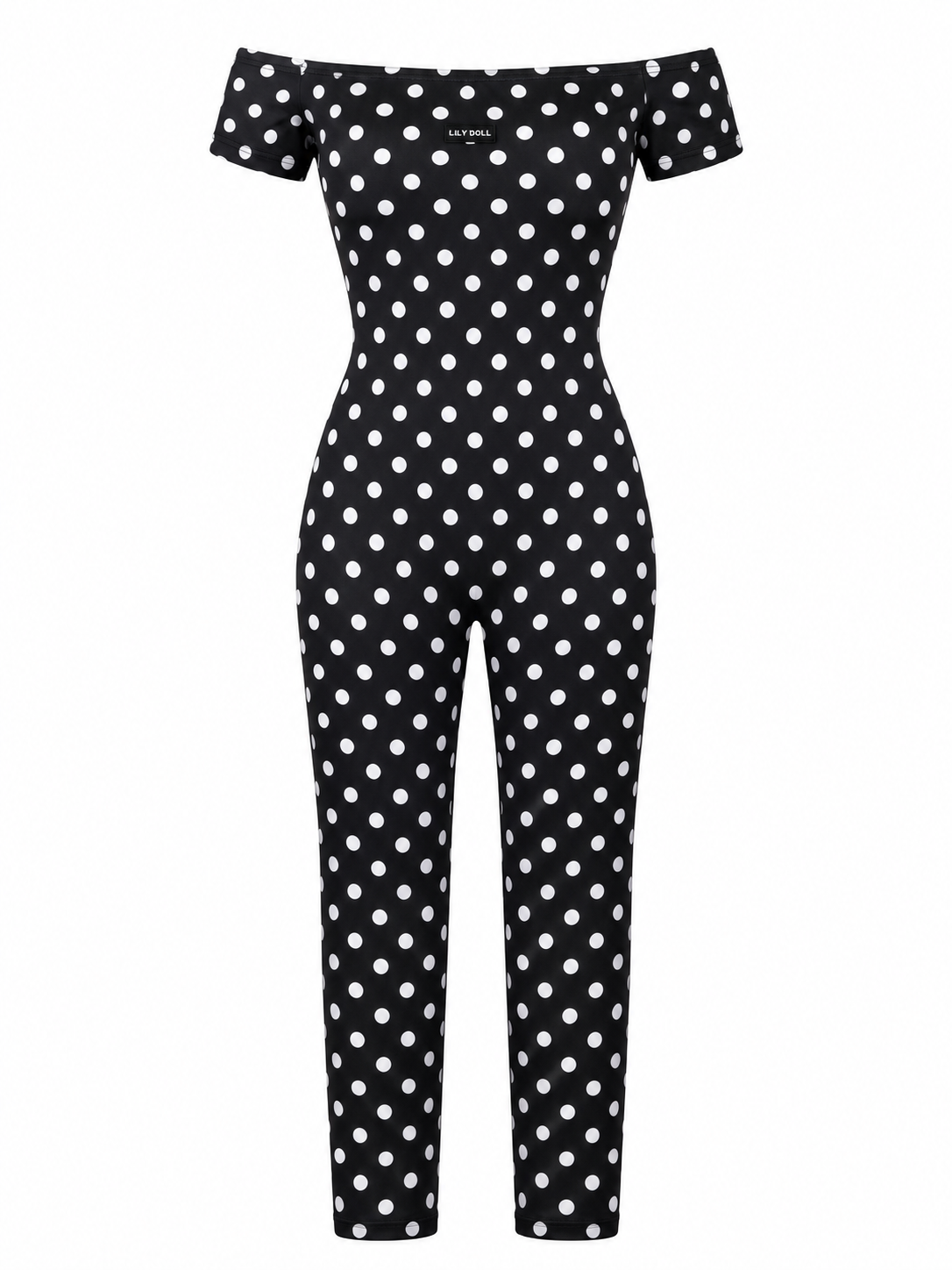 Black Polka Dot Off-Shoulder Capri Unitard