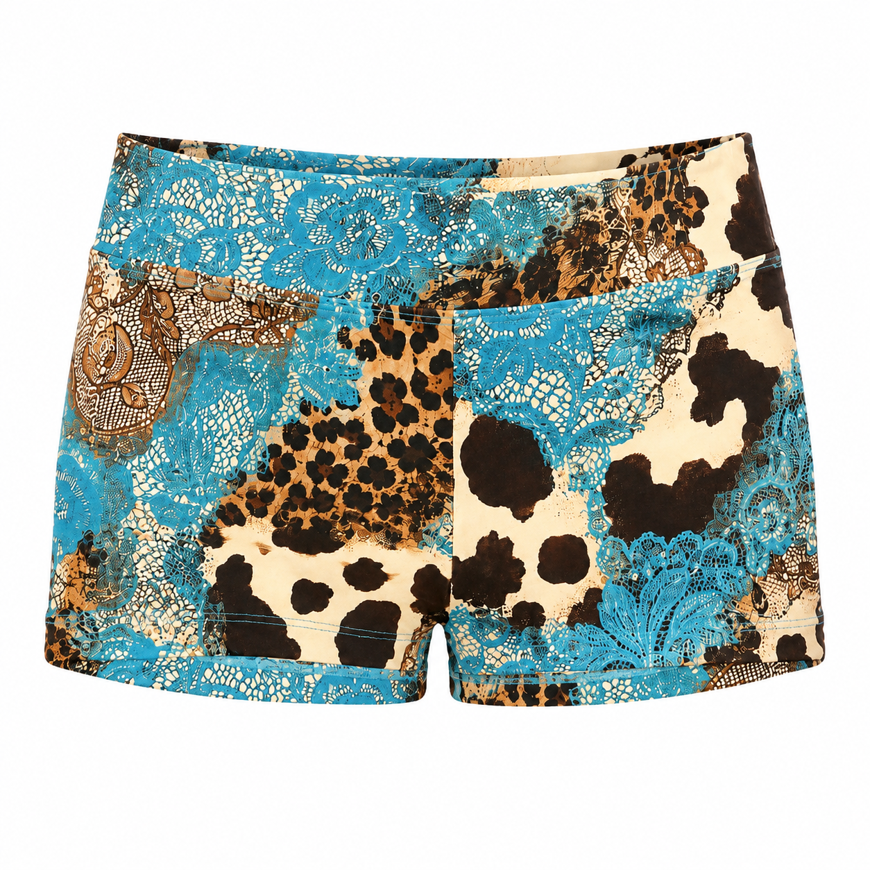 Turquoise Leopard Lace Print Hot Pants