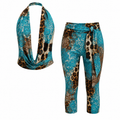 PRE-ORDER Turquoise Leopard Lace Halter & Capri Trouser Co-Ord