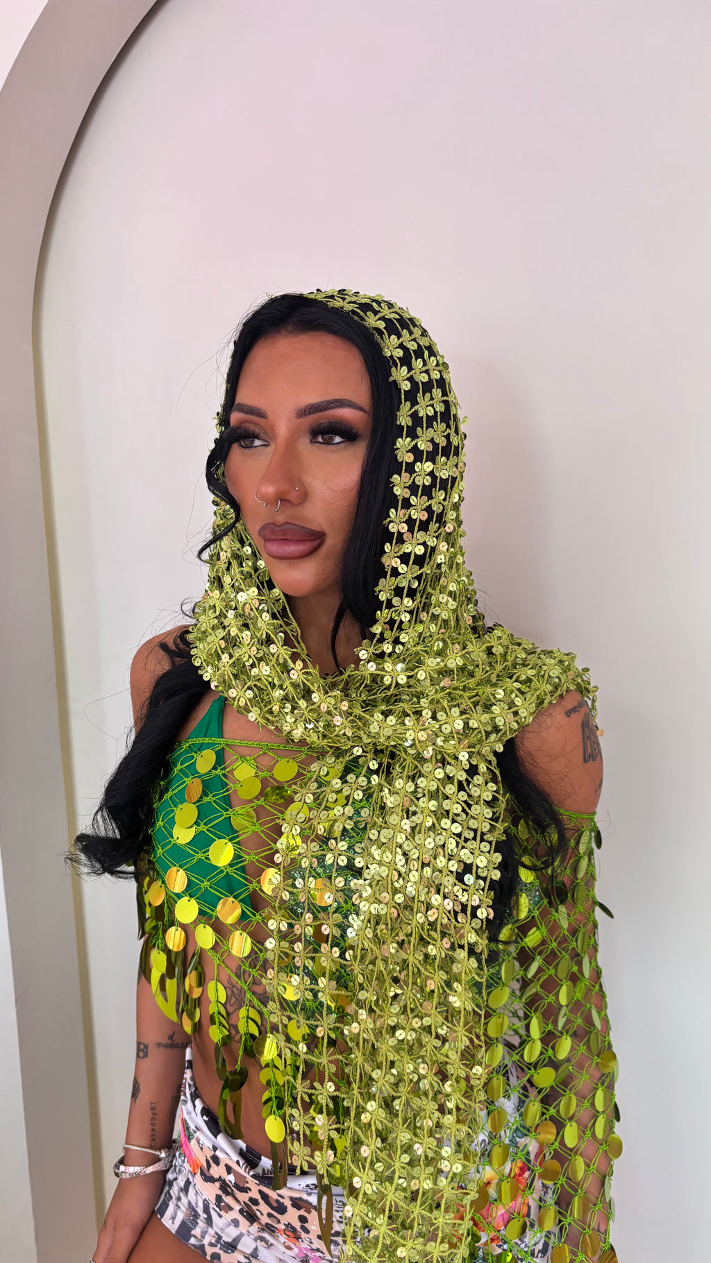 Green Sequin Multiwear Tie  image 0