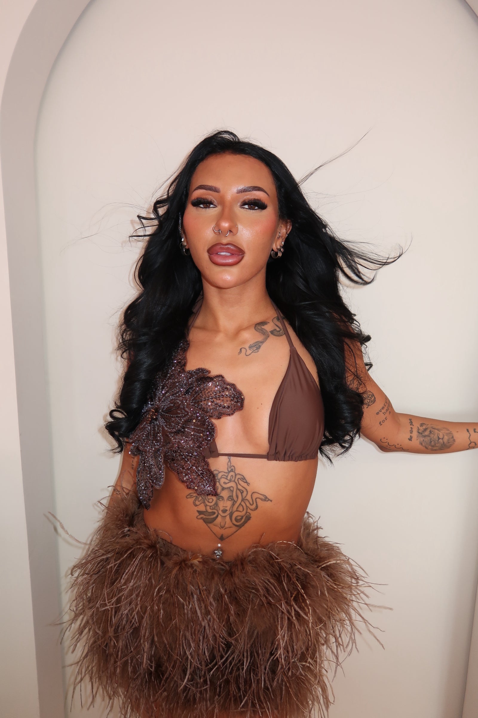 Oceara Feather Skirt Brown image 0